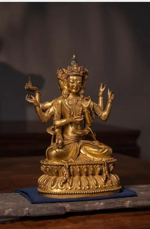 yaran culture 明代 铜鎏金八臂观音像文玩古董佛像收藏真品客厅观音