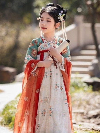 女童新款汉服春秋儿童敦煌唐朝公主古装古风夏款齐胸国学服夏忆江南