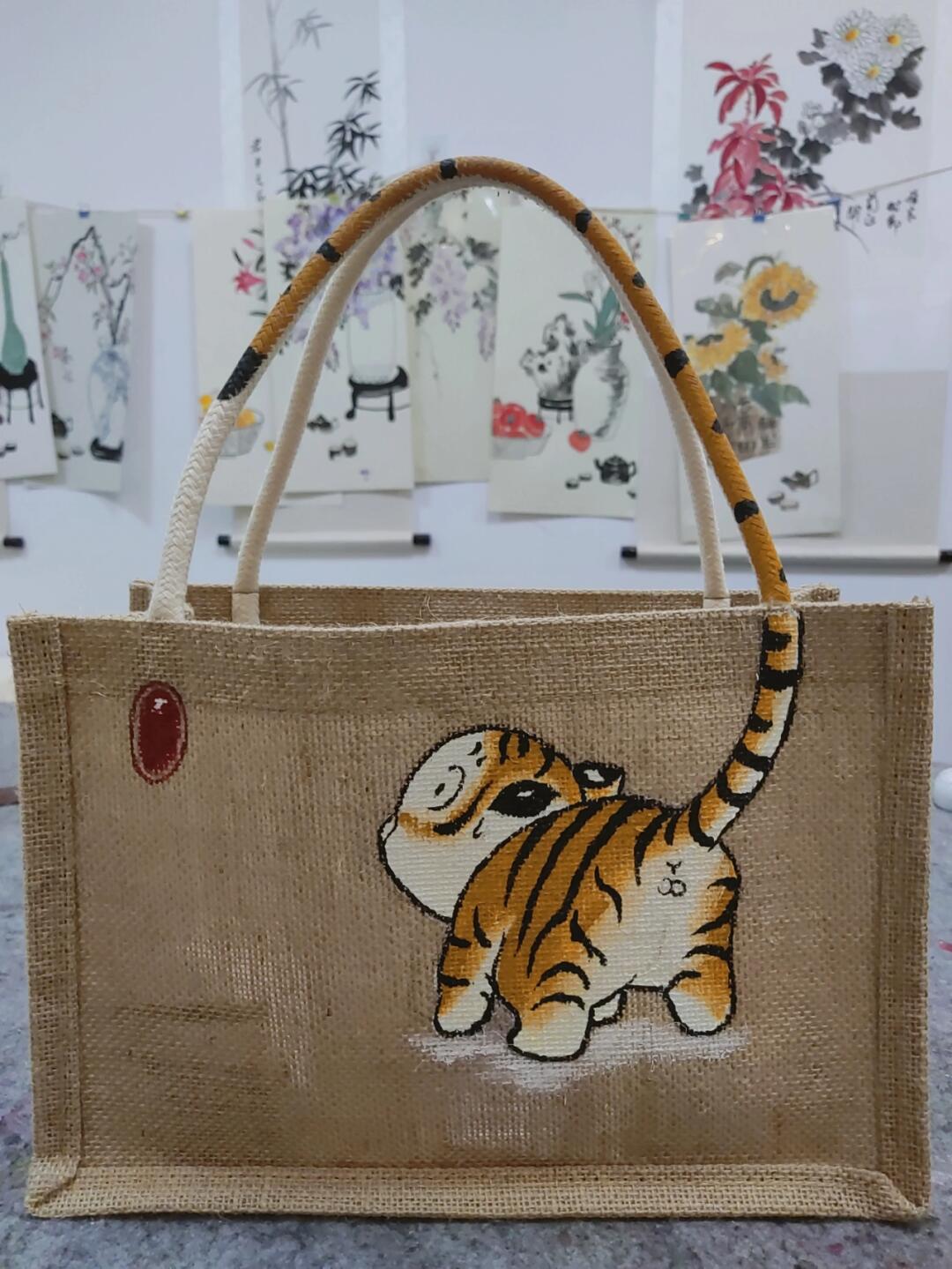 自制手绘麻布包