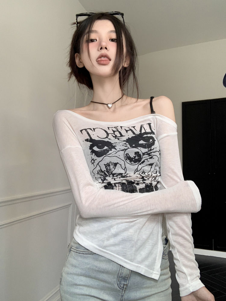 【原版面料】防晒衣女夏季复古甜酷辣妹一字领露肩露腰设计长袖 - 17