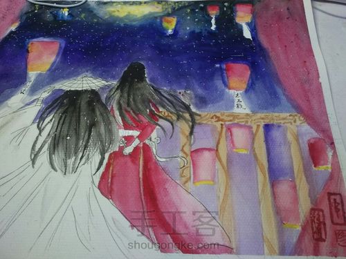 为你明灯三千天官赐福千灯夜水彩教程