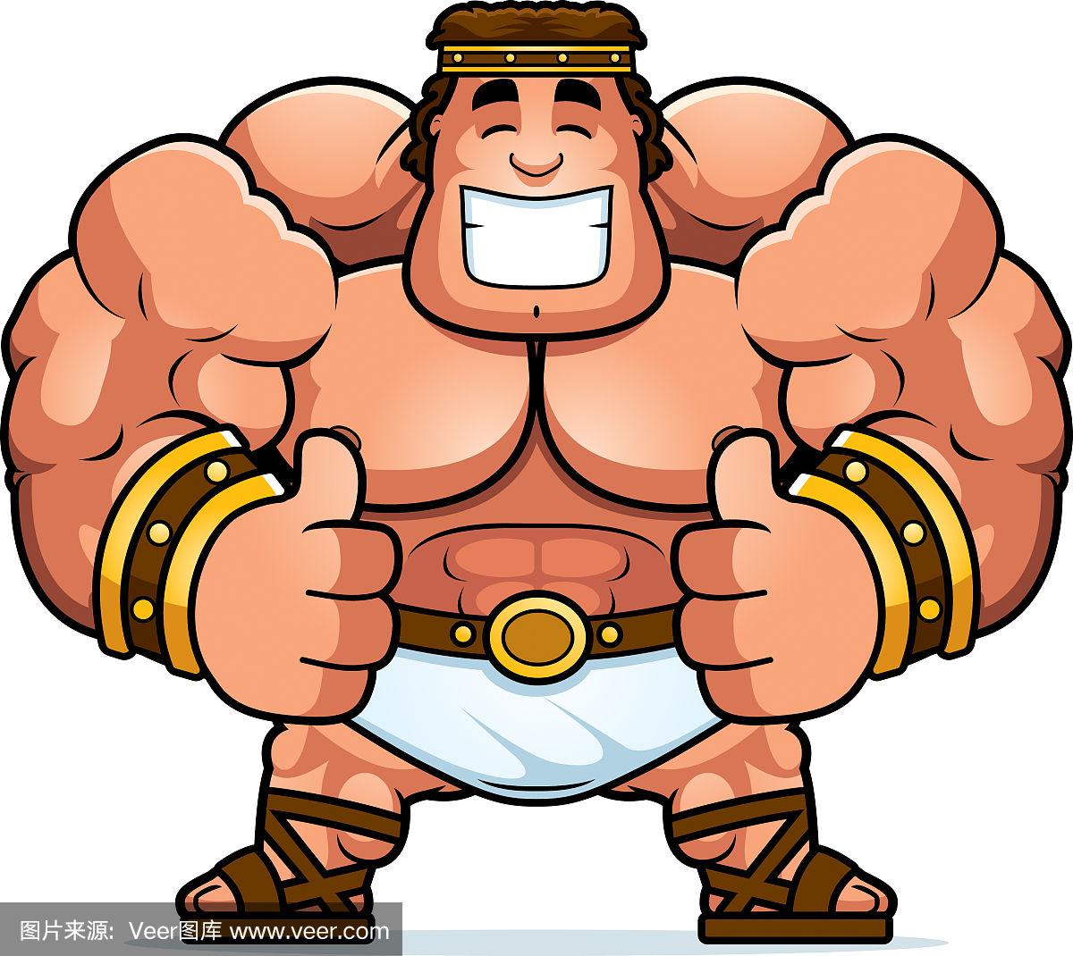 卡通大力士竖起大拇指