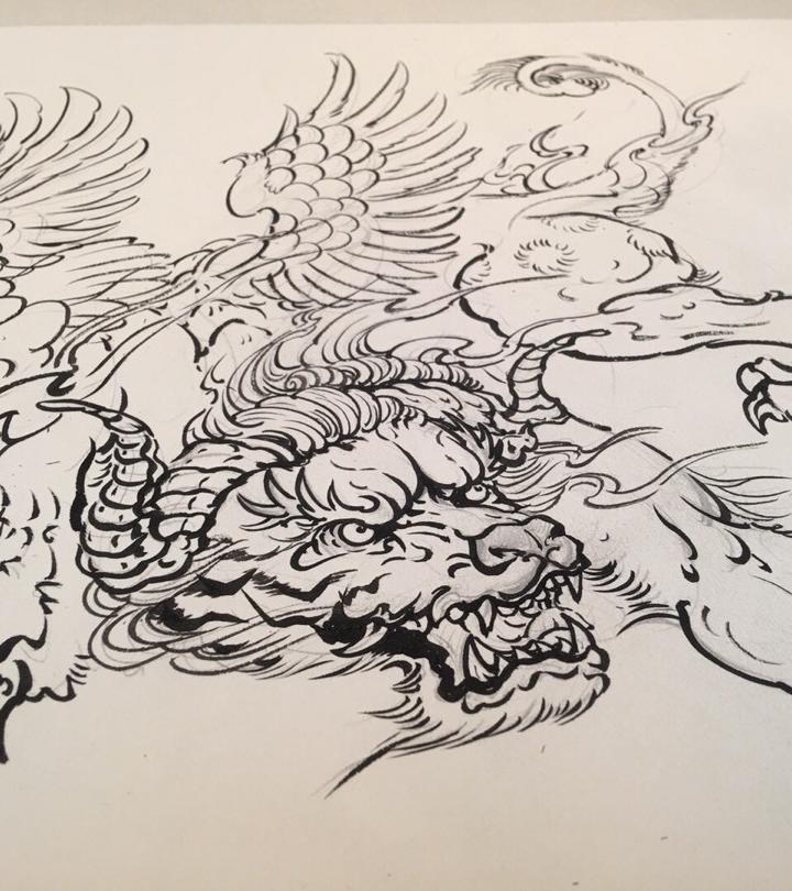 雕时手稿-穷奇兽_纹身图案手稿图片_萃麟tattoo·雕时的纹身作品集