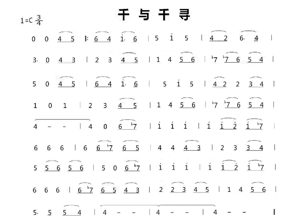 竖笛谱《千与千寻》 降ti(597),用总指法表中升la