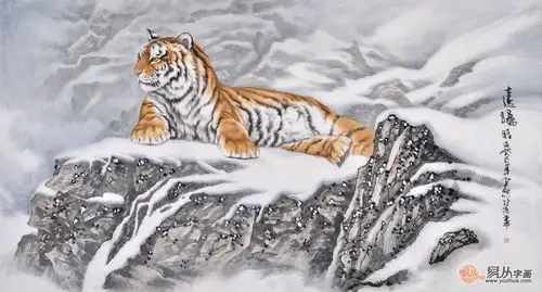 老虎图 安然五尺动物画作品国画虎《远瞩》