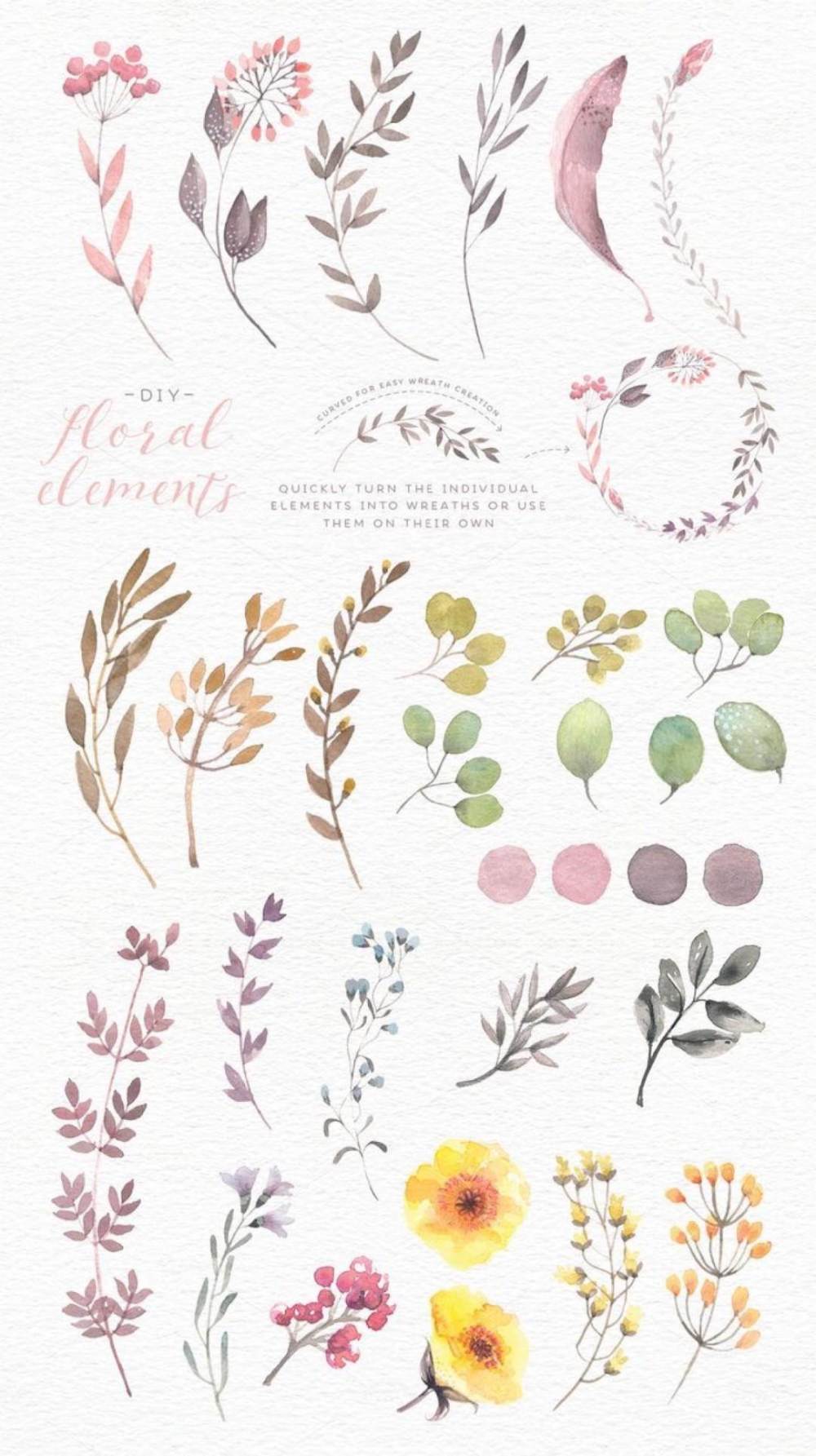 手帐素材:水彩植物森系