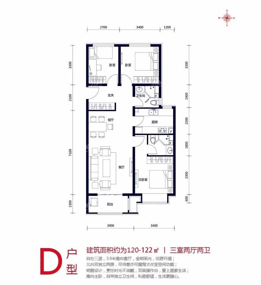 哈尔滨富力城三期2室2厅1卫户型图-哈尔滨楼盘网