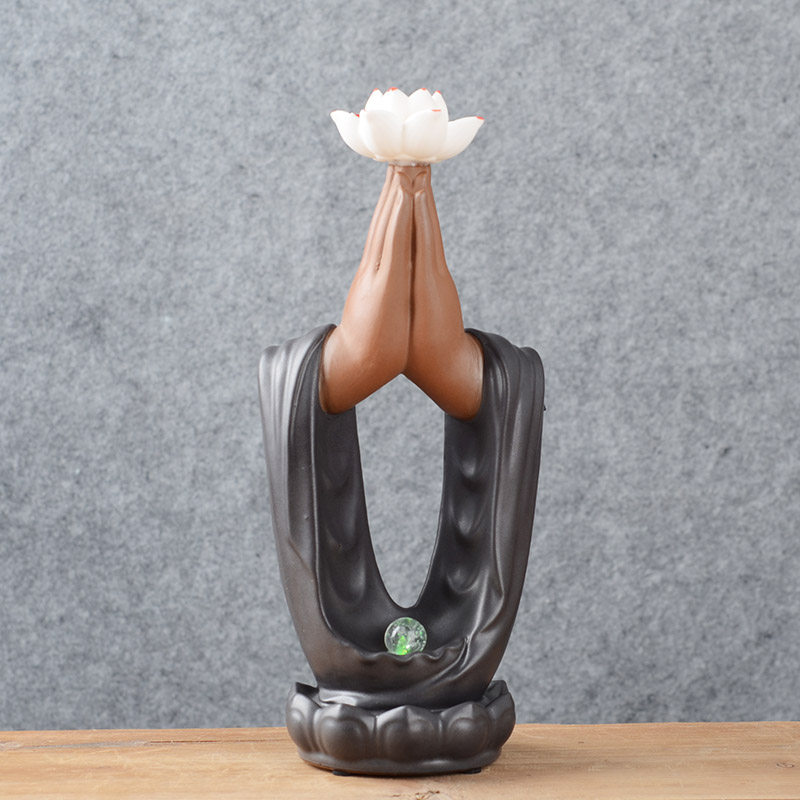 双手合十佛手摆件禅意莲花客厅电视壁柜办公桌摆件