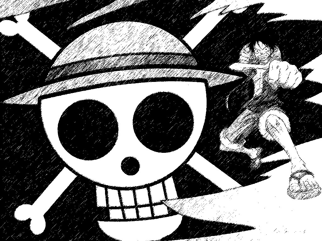 求海贼王 路飞(鲁夫)的黑白画,图,有加分!