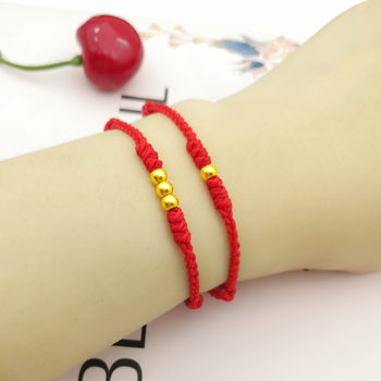周大福转运珠红绳手链女 小金豆本命年简约抽拉本命 一颗款手链