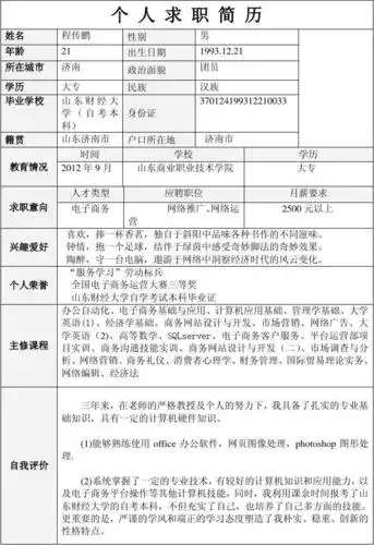个人求职简历 (程传鹏)