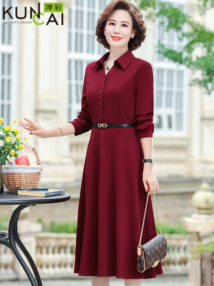 嫁女儿妈妈礼服洋气中年春秋女连衣裙年轻丈母娘新娘结婚宴装高贵