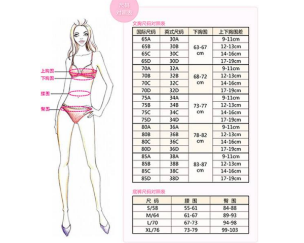 文胸尺码对照表3680罩杯为b