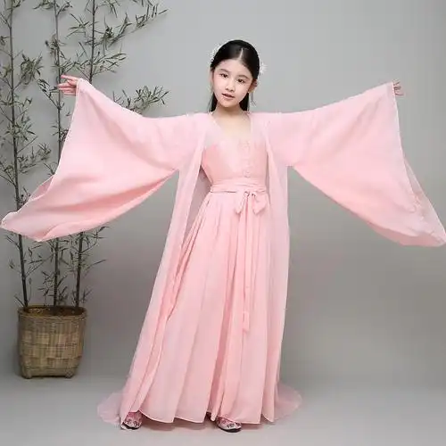 儿童古装古典衣服仙女装拖尾女童贵妃公主裙古代古筝演出表演服装