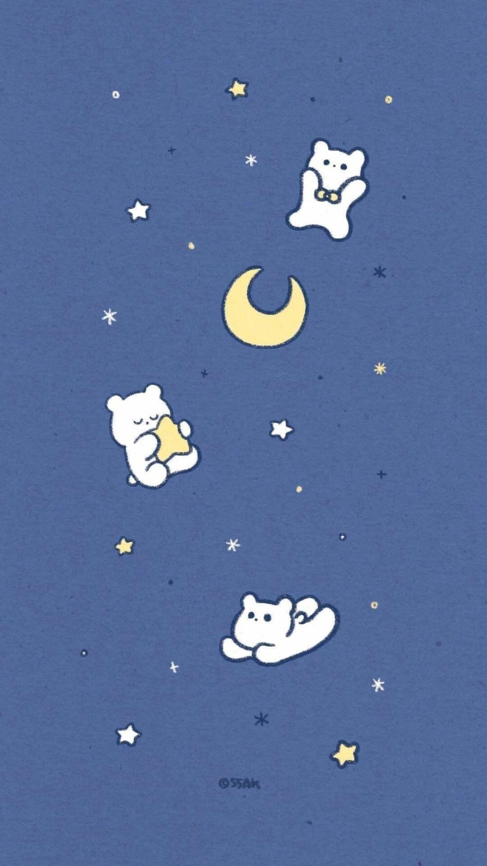 蓝色卡通小熊少女心可爱壁纸