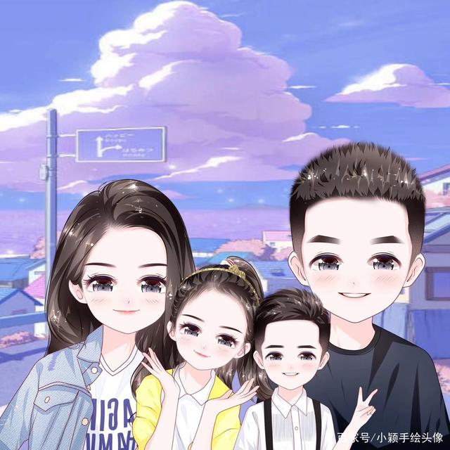 漫画全家福,简单温馨的家庭头像,甜蜜幸福的手绘图片