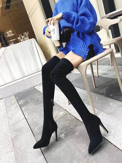 性感大腿超长绒过膝面靴长筒高跟