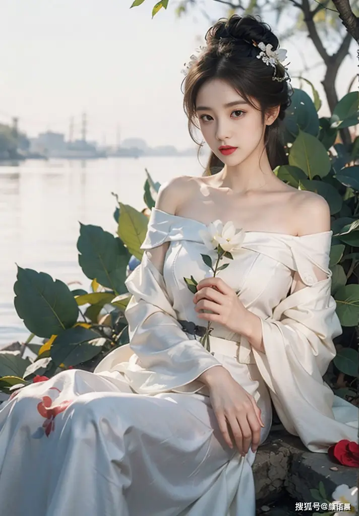 高清美女壁纸:古风美女穿越时空的魅力,一字肩印花汉服的优雅_丛林