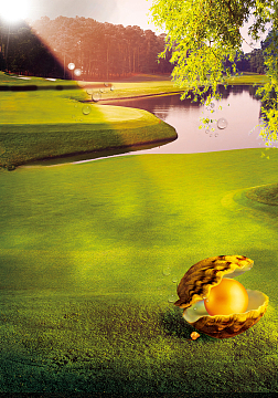 黄昏阳光绿色草地风景湖面合成背景素材