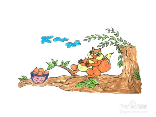 一笔一笔教你画松树上吃松子的松鼠水彩画"