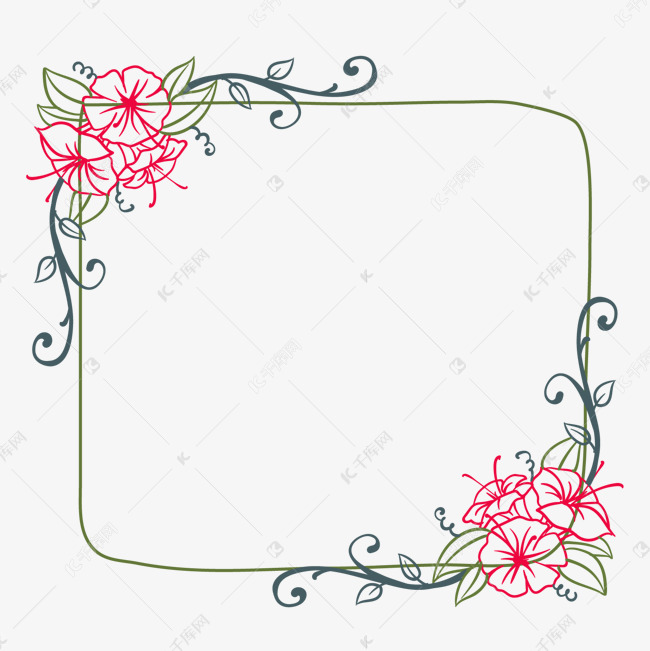 矢量图线描花朵装饰边框