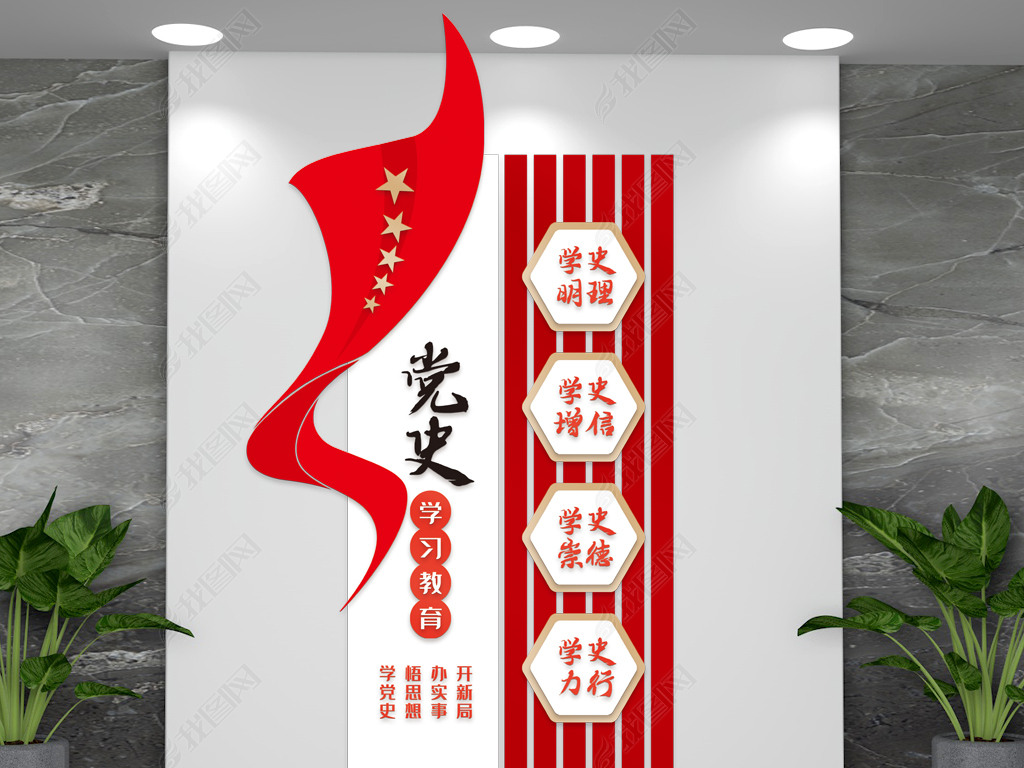 原创竖版党史学习党建文化墙