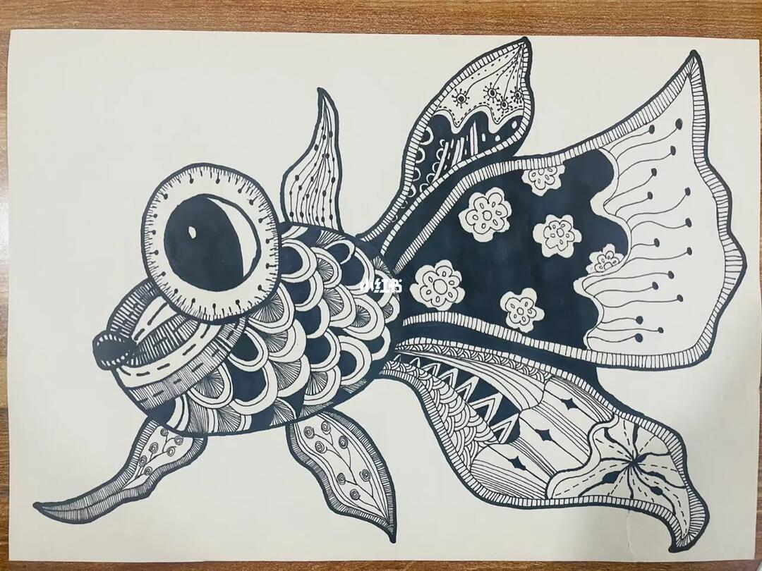 线描鱼控笔练习儿童画线描