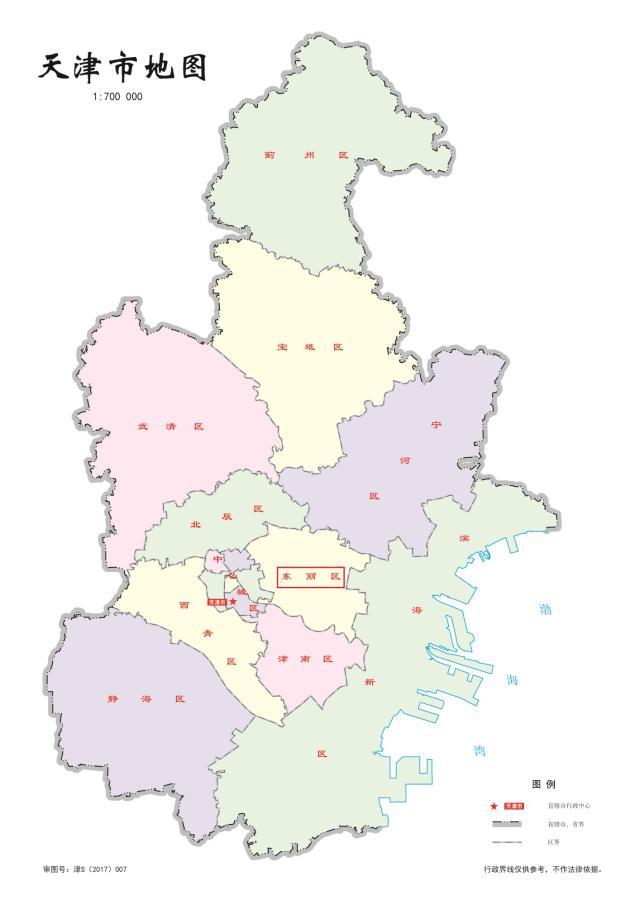 东丽区在天津市行政区划地图上的位置
