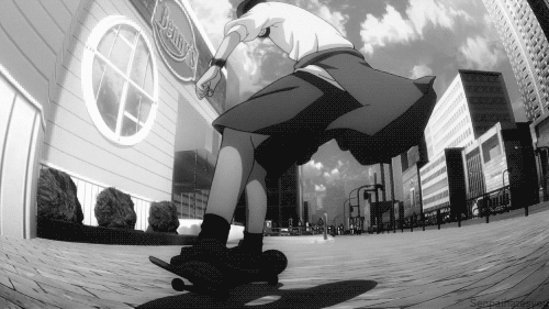 黑白动漫人物好厉害滑板玩的真好gif动图_动态图_表情包下载_soogif
