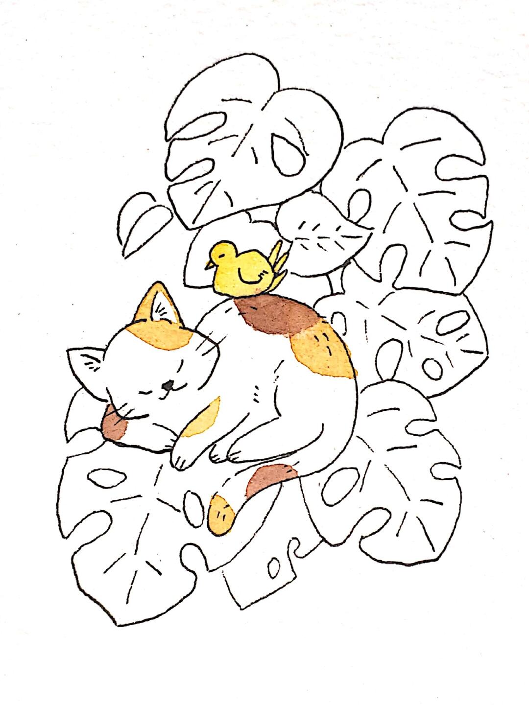 自学水彩简单的小清新插画附线稿过程图