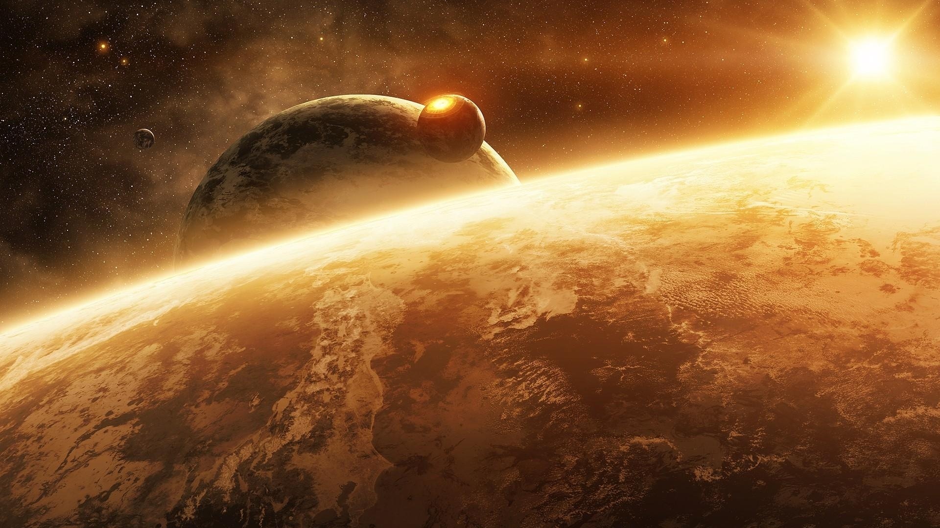 星球太阳光线星级-宇宙探索高清壁纸-1920x1080下载