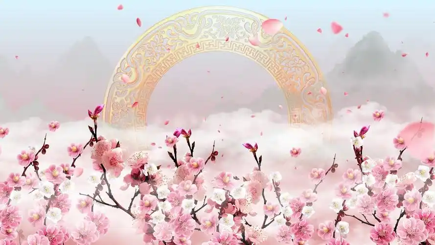 4k古风桃花仙境舞台背景视频花背景