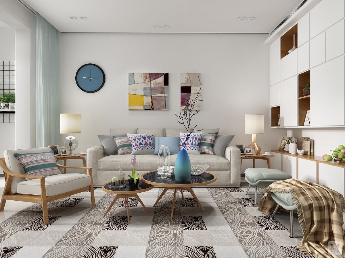 14.2万78㎡简约二房装修现代北欧风格客餐厅