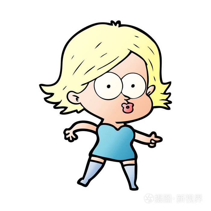 卡通女孩噘嘴的矢量插图