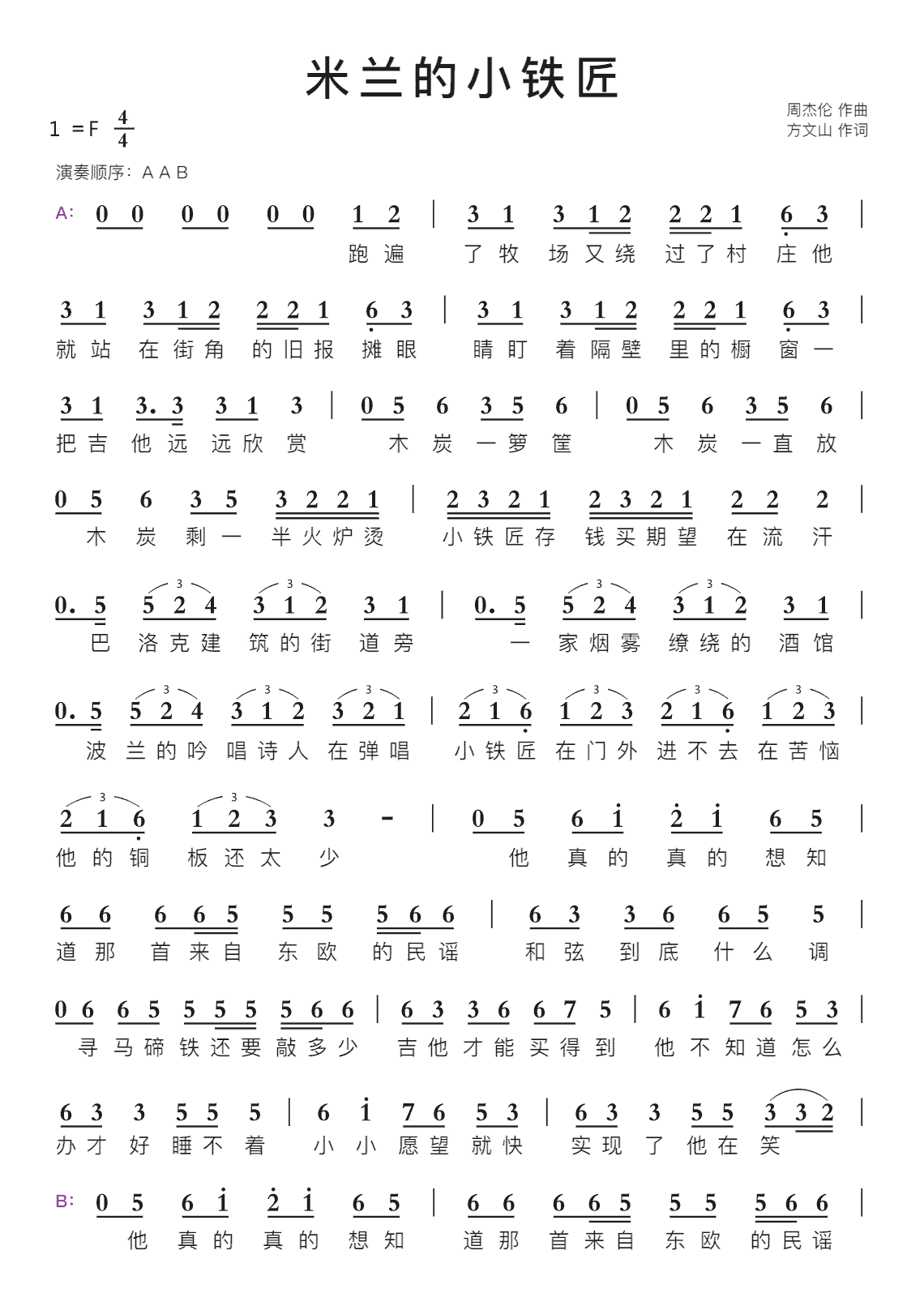 米兰的小铁匠智能简谱