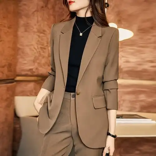 咖啡色西装套装女春秋2022年新款女神范气质休闲小西服裤子两件套