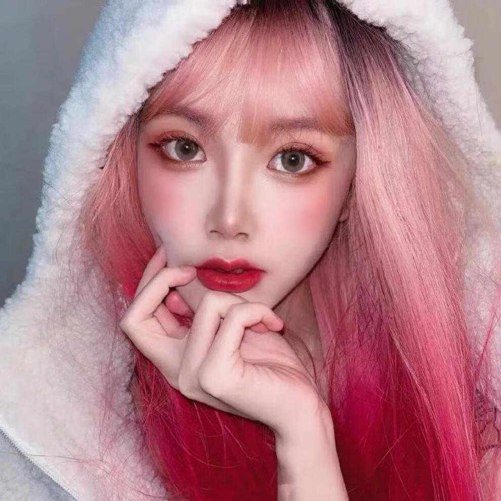 挂耳染海洋蓝染发剂超显白樱花粉脏橘灰女生潮色染发膏湄拉红褪色膏