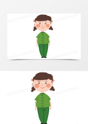 站立500手绘插图卡通元素侧面站立女孩121冬天站立着戴着手套的小女孩