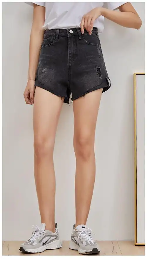 红豆纺织2020女装新款牛仔短裤女 夏潮流破洞脚口卷边时尚热裤
