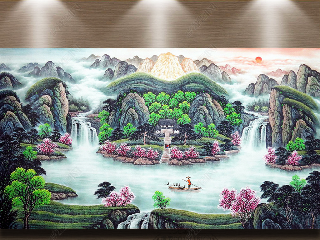 依山傍水聚财画下载-编号15696547-山水风景画-我图网