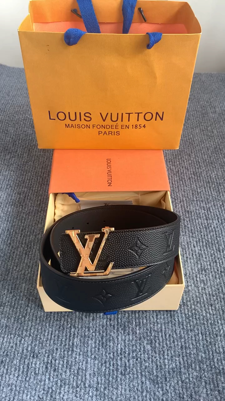 lv荔枝纹小牛皮老花压花男士腰带