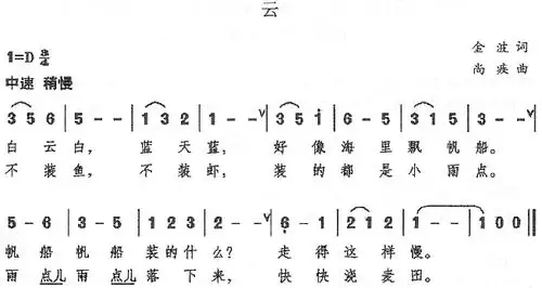课题:云(金波词,尚疾曲)