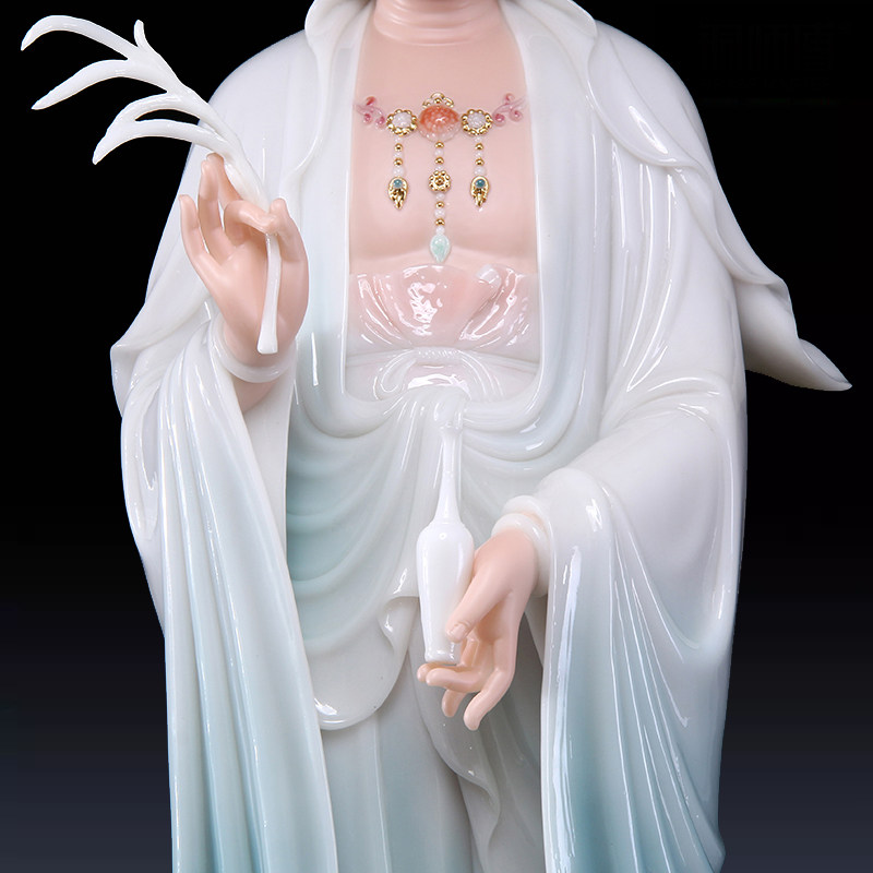 圆通佛具汉白玉滴水观音菩萨居家供奉玄关摆件一叶渡江观世音佛像