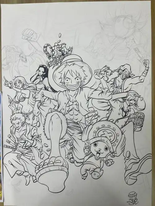 海贼王全家福海报过程步骤未完成