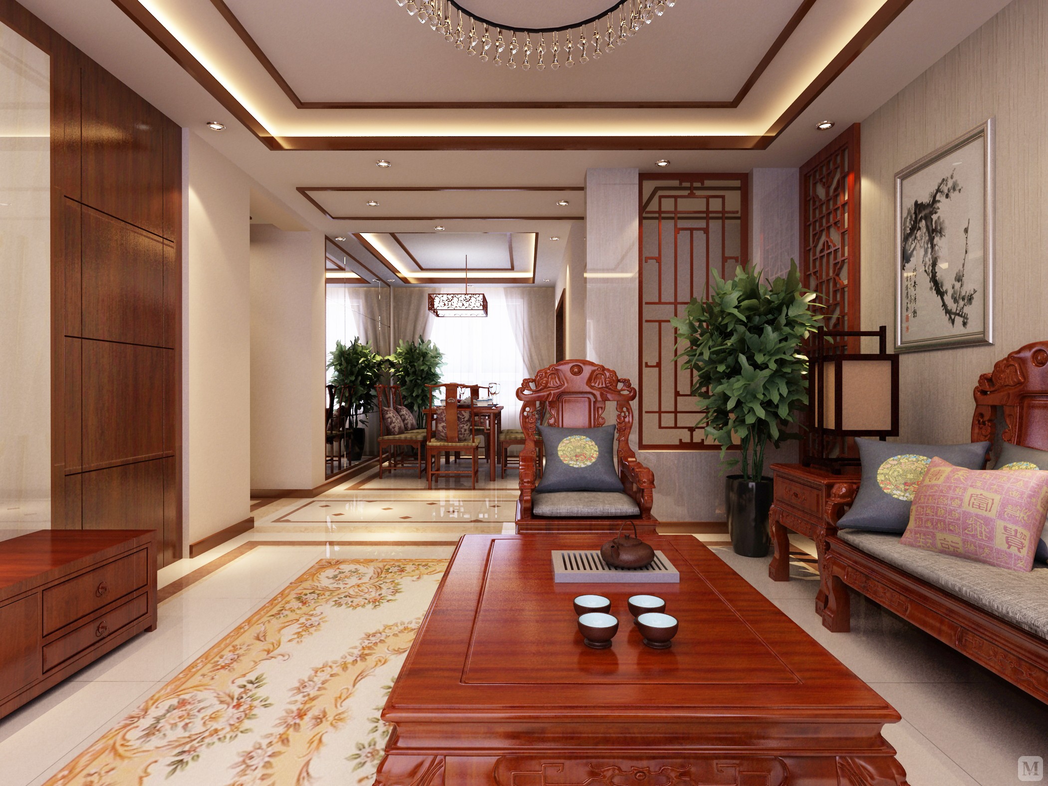 中国传统的室内设计融合了庄重与优雅双重气质,中式风格以宫廷建筑为