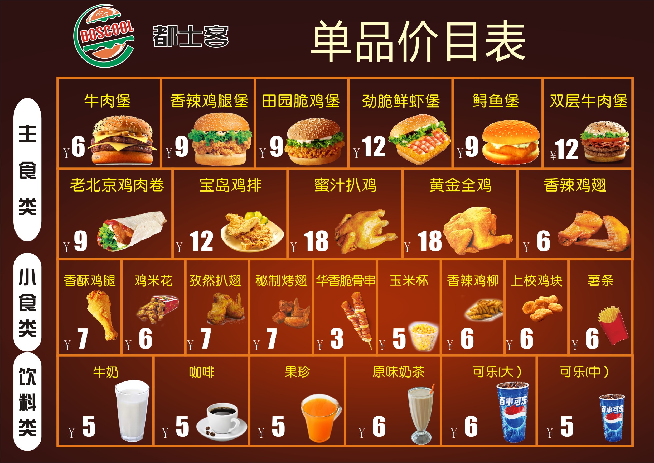 都士客汉堡披萨内部菜单爆光