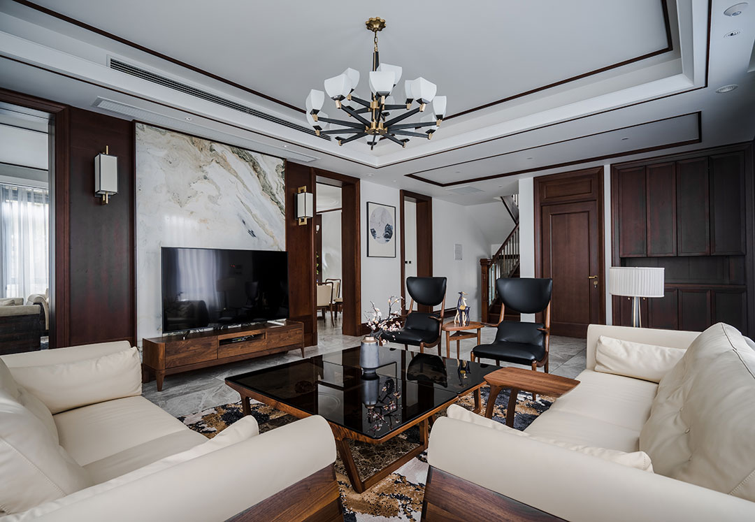 上海新中式风格的别墅室内实景图