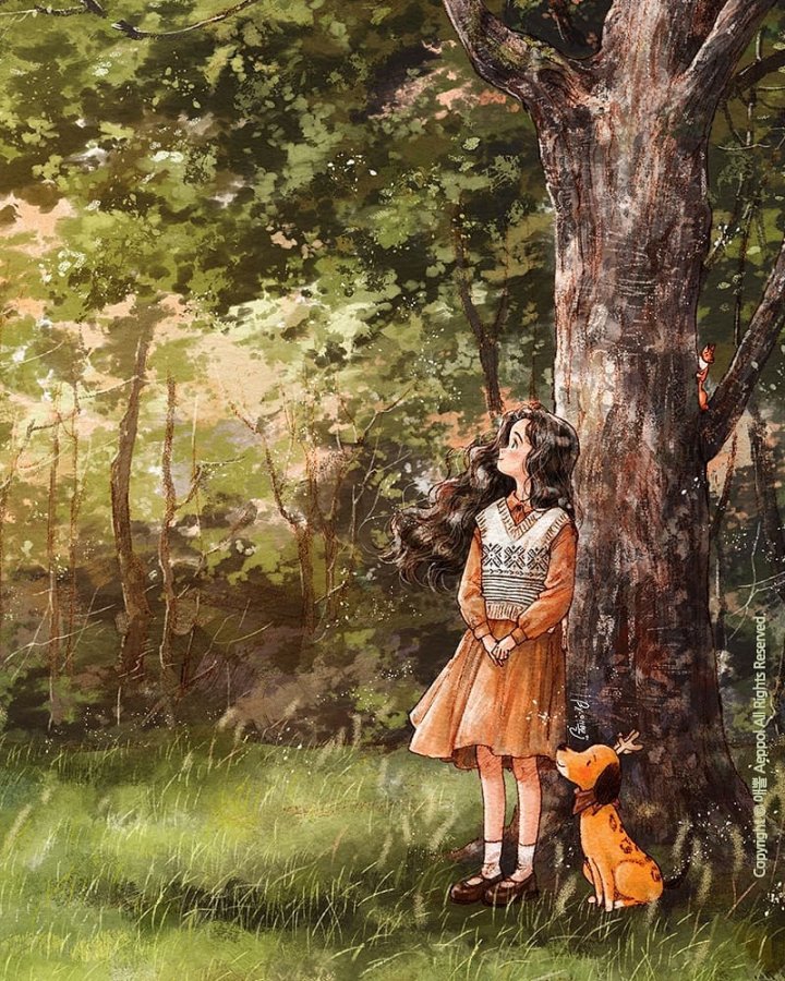 aeppol|森系女孩水彩插画