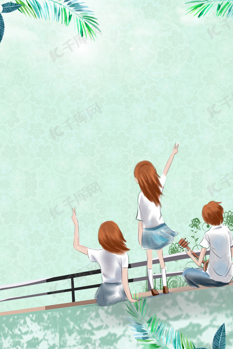 创意青春毕业季手绘版式清爽h5背景素材