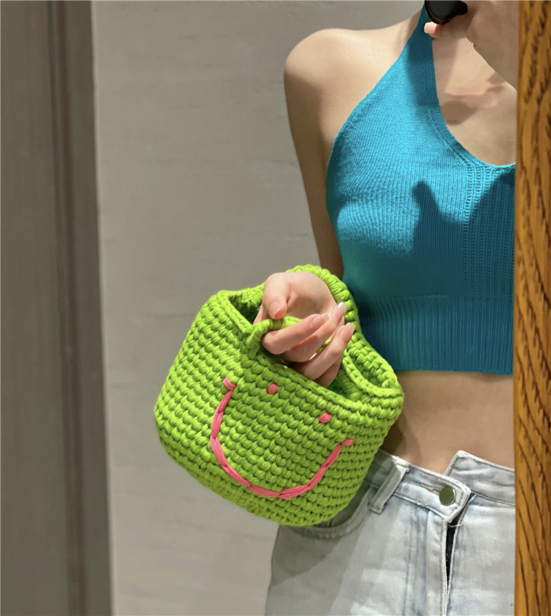 ins小众韩国可爱版本糖果色smileface哈哈大笑表情手拎包小手提包